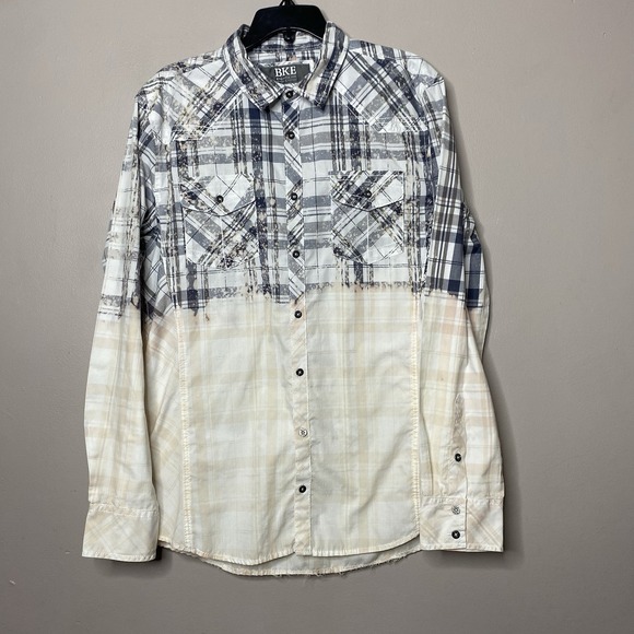 BKE Athletic Fit Mens western Bleach Shirt floral cowboy hat print on the back L - Picture 2 of 16